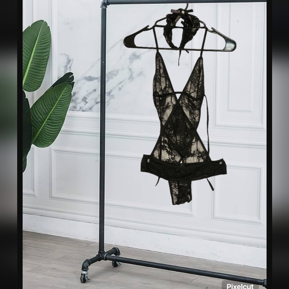 Adore Me Black Lace Chemise Set